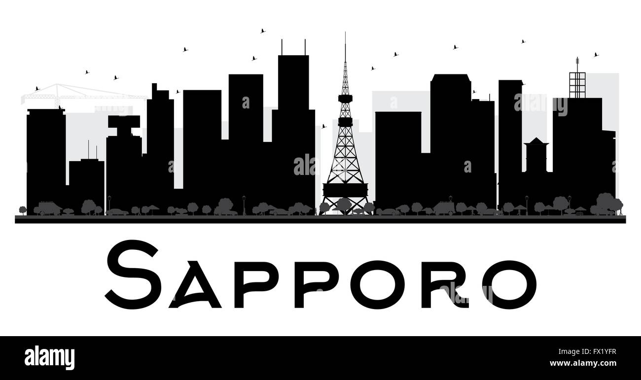 Sapporo City Skyline schwarz-weiß Silhouette. Vektor-Illustration. Einfache flache Konzept für Tourismus Präsentation, banner Stock Vektor