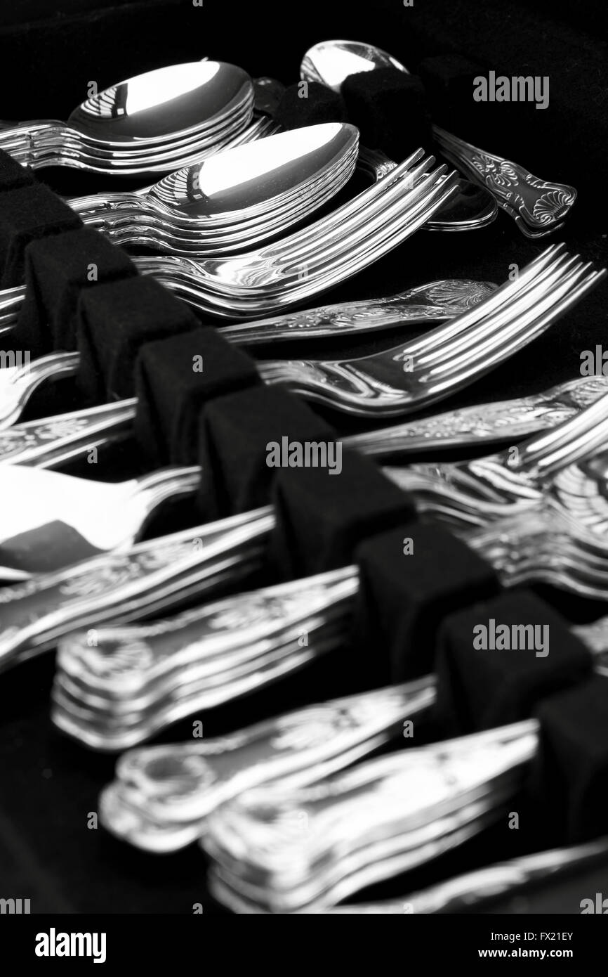 Antike Kantine Silberbesteck Stockfoto