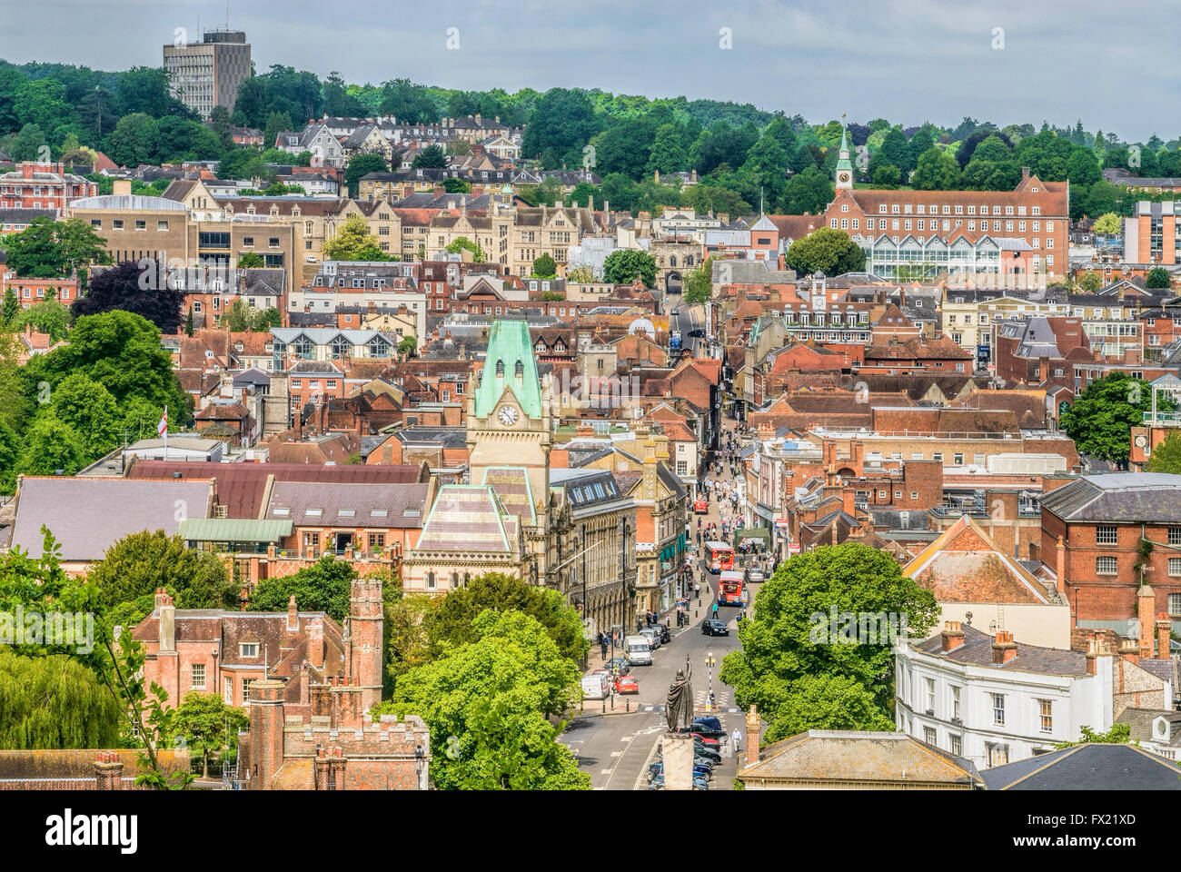 Blick über die historische alte Stadt Zentrum von Winchester, Hampshire, England. Stockfoto