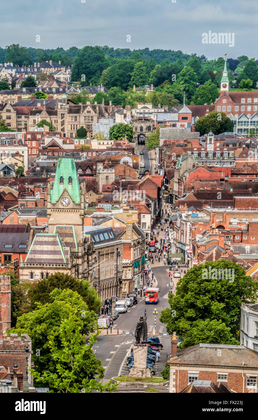 Blick über die historische alte Stadt Zentrum von Winchester, Hampshire, England. Stockfoto