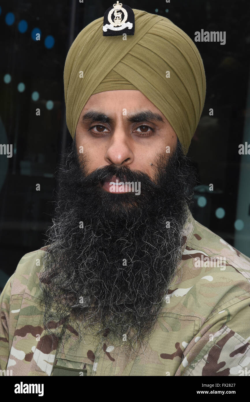 Porträt von einem Sikh Soldaten, Vaisakhi Festival, Rathaus, London UK Stockfoto