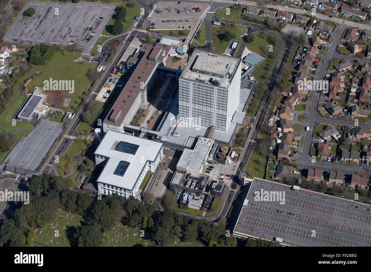Luftaufnahme von DVLA (Fahrer und Vehicle Licensing Agency) Gebäude in Swansea, Südwales. Stockfoto