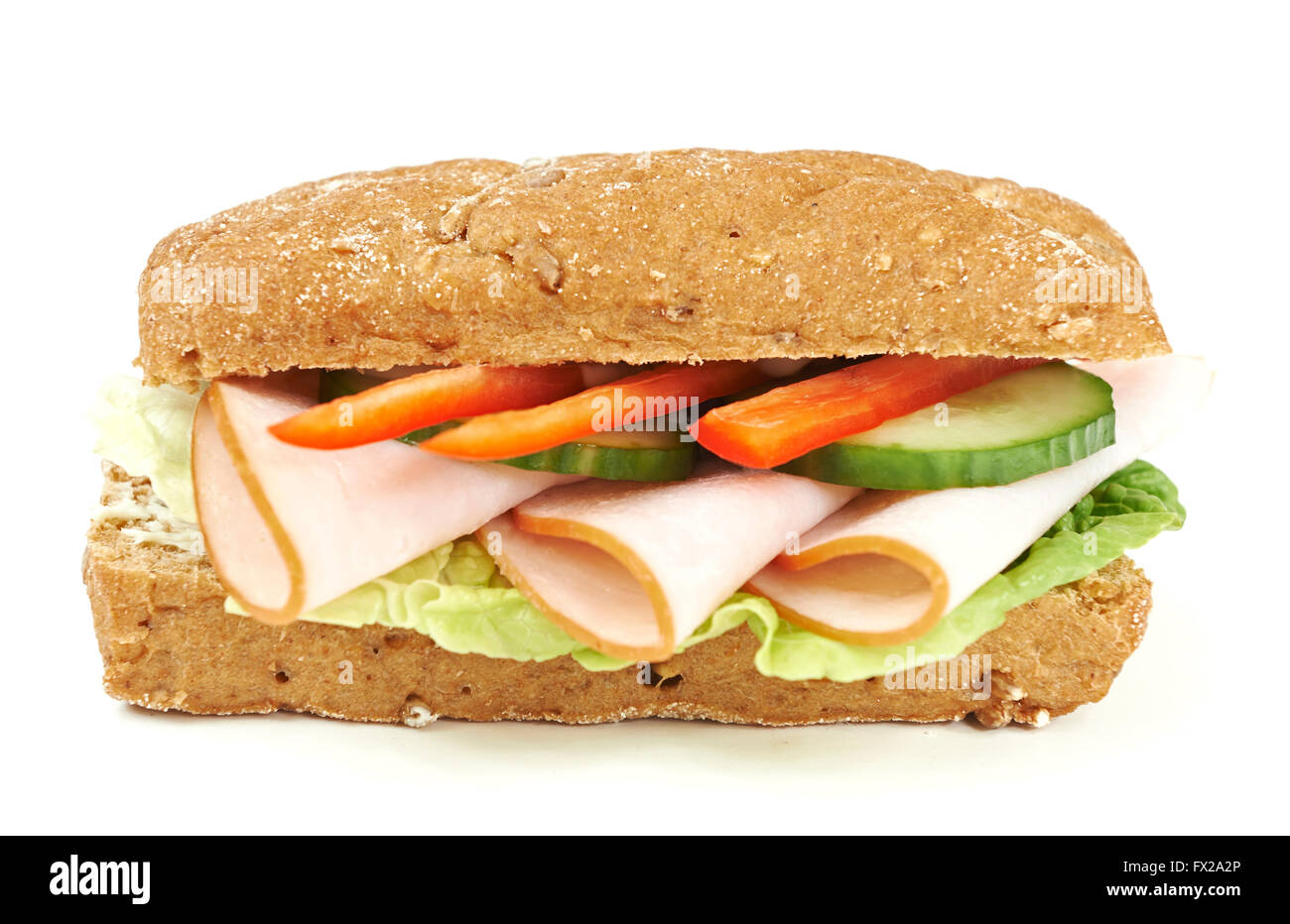 Gesunde low fat Hähnchen Sandwich isoliert auf weiss Stockfoto