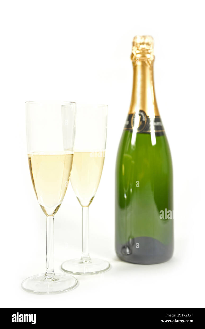 Champaign schießen in high-Key mit weißem Hintergrund Stockfoto