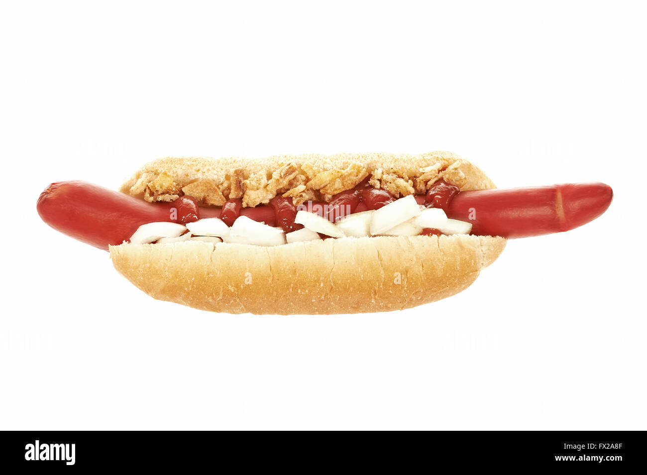Hotdog auf isoliert auf weißem Hintergrund Stockfoto