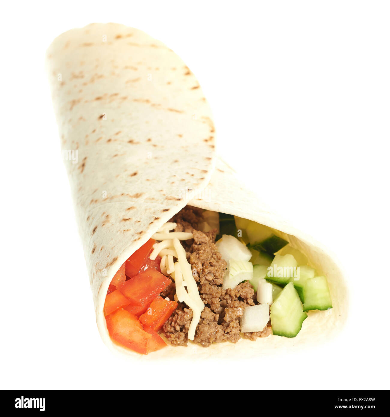 Leckere Burritos isoliert auf weißem Hintergrund Stockfoto