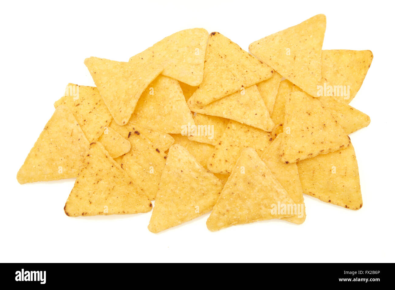 Tortilla-Chips auf einem weißen Hintergrund Stockfoto