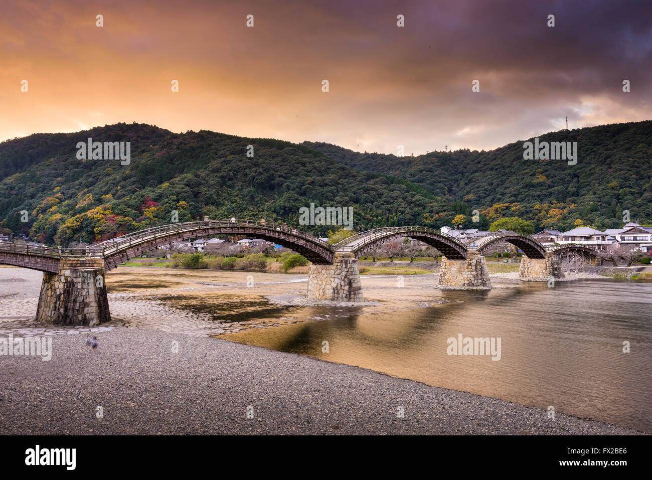 Kintai-Brücke in Iwakuni, Hiroshima, Japan. Stockfoto