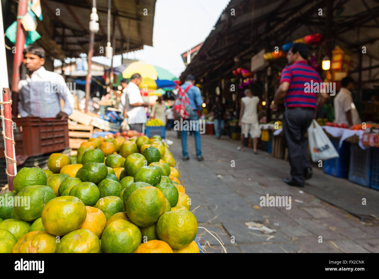 Orange stall bei Crawford Market, Mumbai Stockfoto