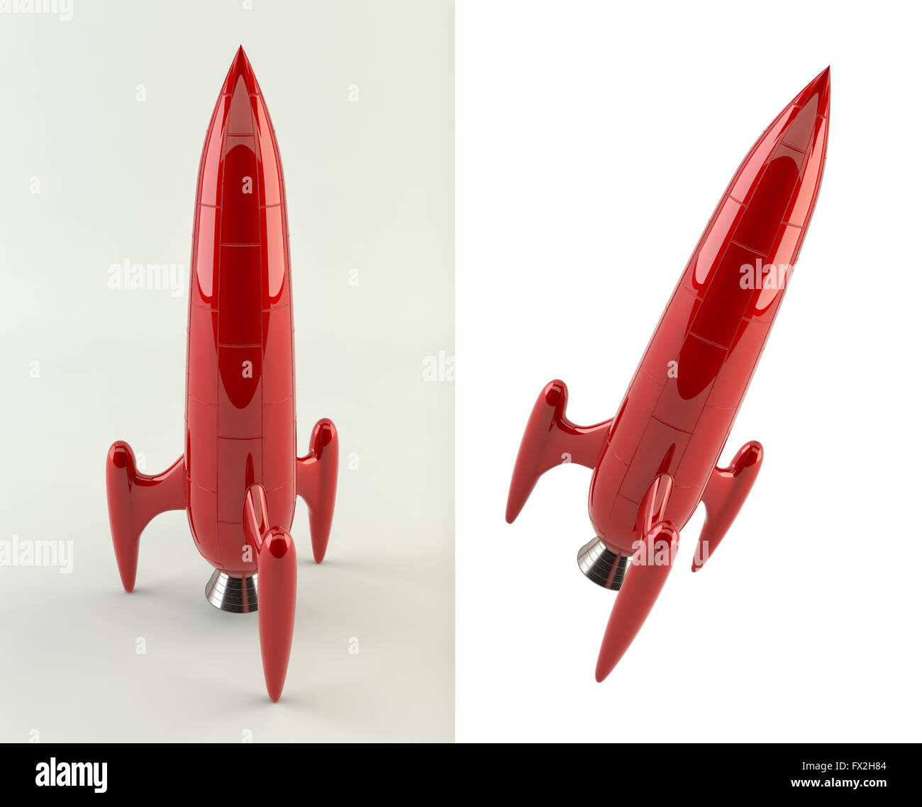 3D Abbildung einer Comic-Stil-Rakete Stockfoto