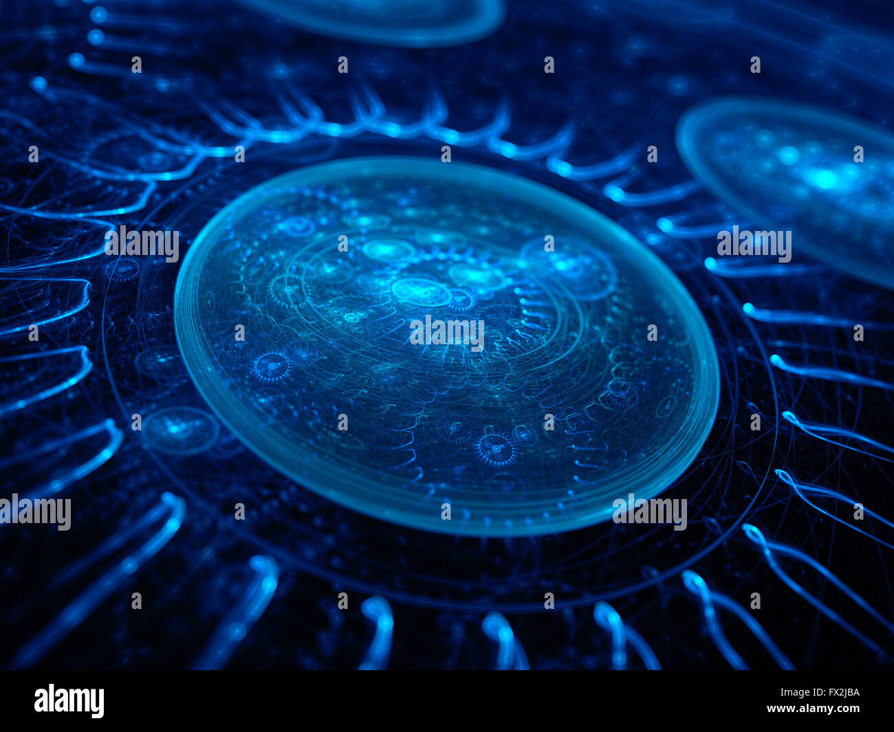 Blau leuchtende neue Hardware-Technologie, Computer generierte abstrakten Hintergrund Stockfoto