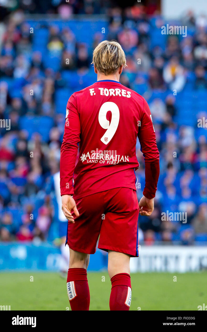 Barcelona, Spanien. 9. April 2016. Fernando Torres spielt bei der La Liga-Spiel zwischen RCD Espanyol Barcelona und Atletico de Madrid im Stadion Powerade am 9. April 2016 in Barcelonal, Spanien. Bildnachweis: Christian Bertrand/Alamy Live-Nachrichten Stockfoto