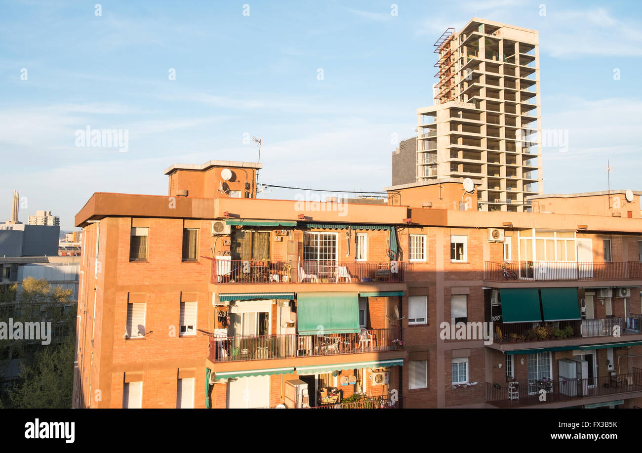 Sundown.Residential, Gebäude, Wohnung, Wohnungen und Neubau im Forum Hafengebiet von Barcelona, Katalonien, Spanien, Europa. Stockfoto