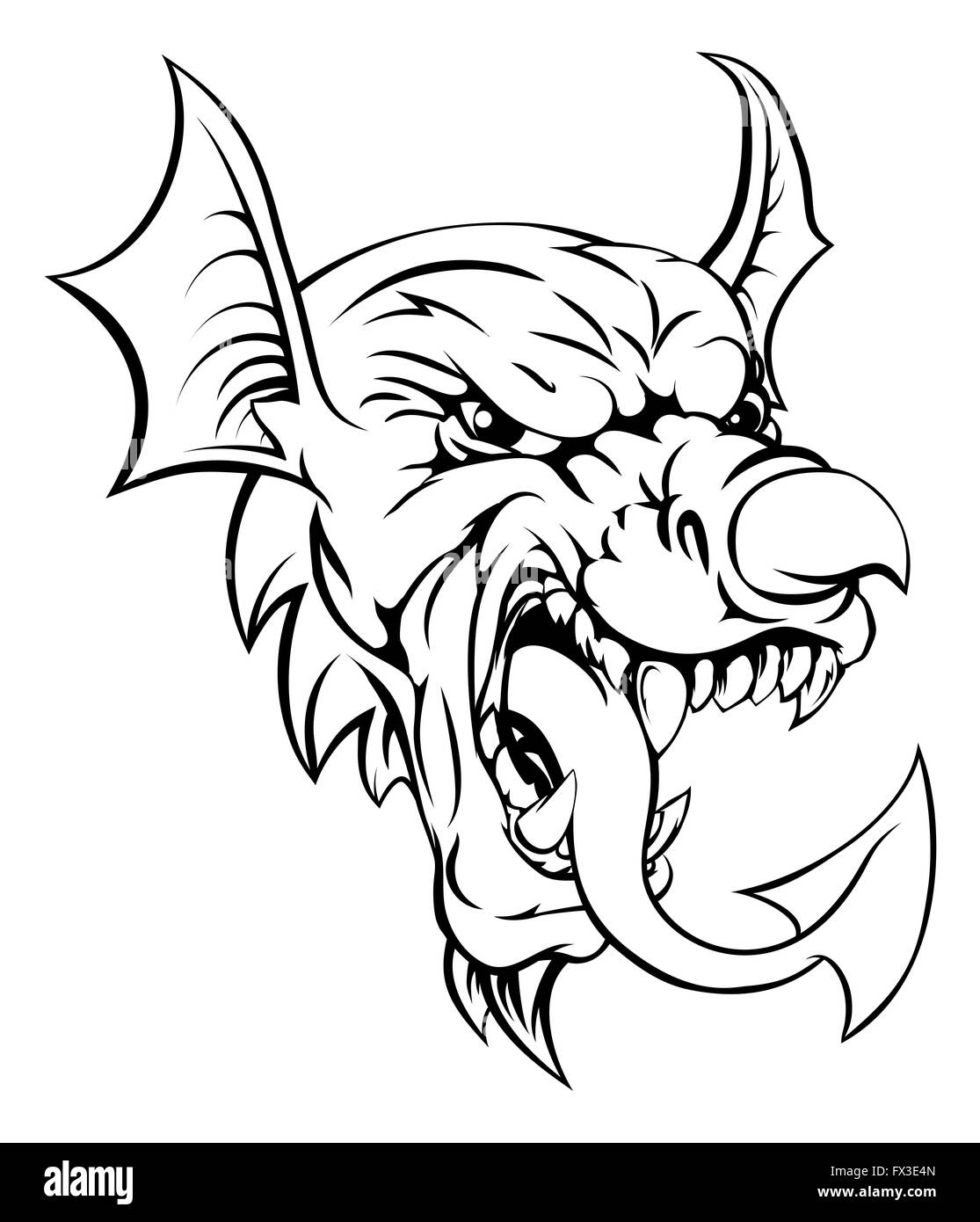 Die walisische rote Drache Y Ddraig Goch, das Nationaltier von Wales, Sport-Maskottchen. Stockfoto