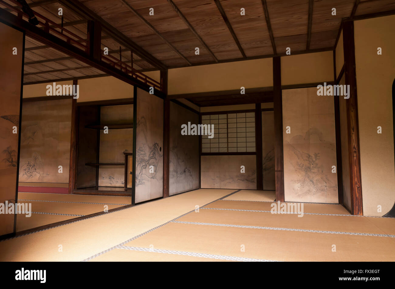 Japanisches Interieur Hauswände dekoriert von Tanyu Kano in Sankei-En Garten, Yokohama, Japan Stockfoto