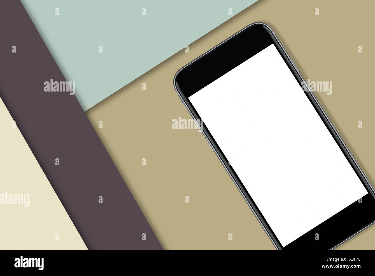 Schwarz Smartphone mit leeren Bildschirm, Design oder Kopie hinzuzufügen. Bunte Materialdesign im Hintergrund Stockfoto