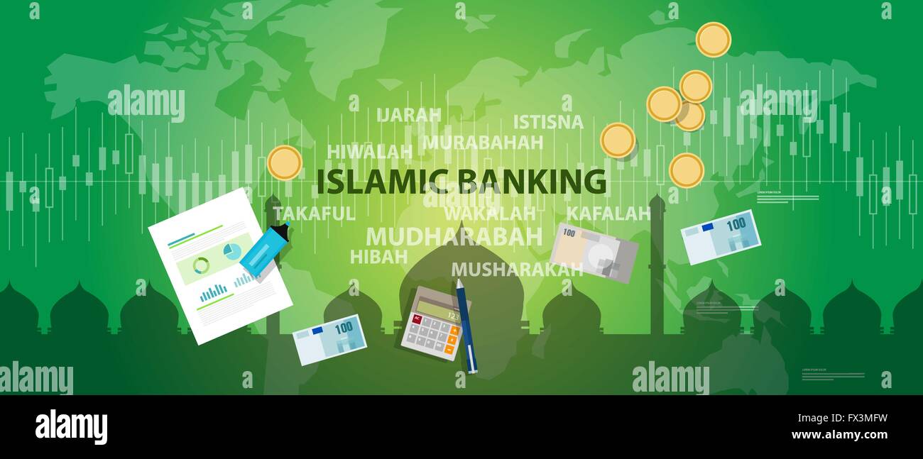 Islamic banking Scharia Islam Wirtschaft finanzieren Geld-Management-Transaktionen Stock Vektor