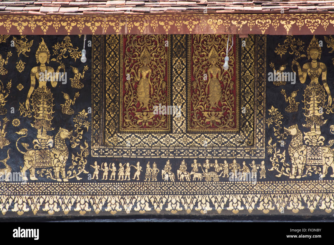 Wandmalereien des Wat Xieng Thong, Laos Stockfoto