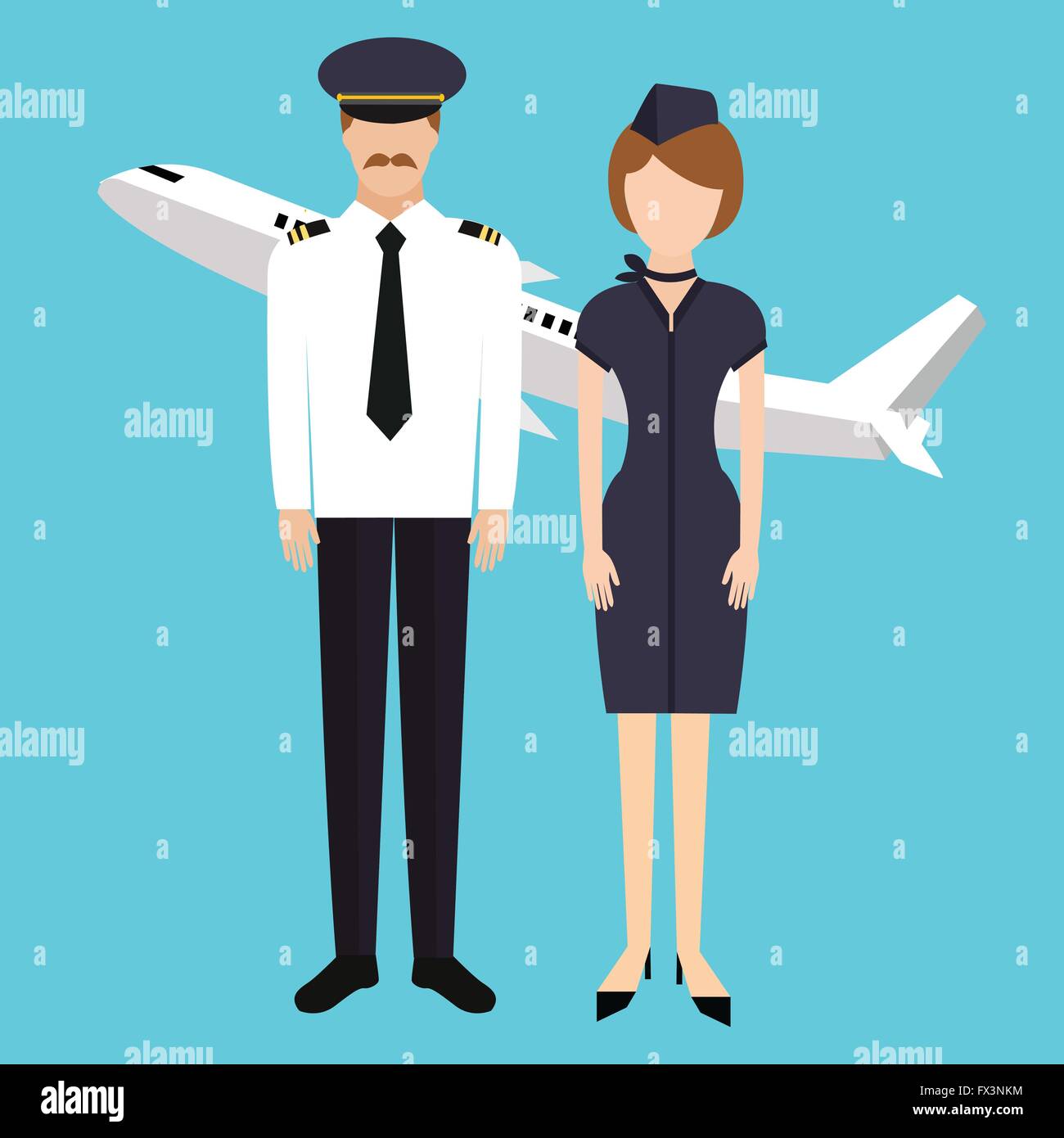 Pilot Stewardess Flug Teilnahme Kabinenpersonal in einheitliche Ebene Stock Vektor