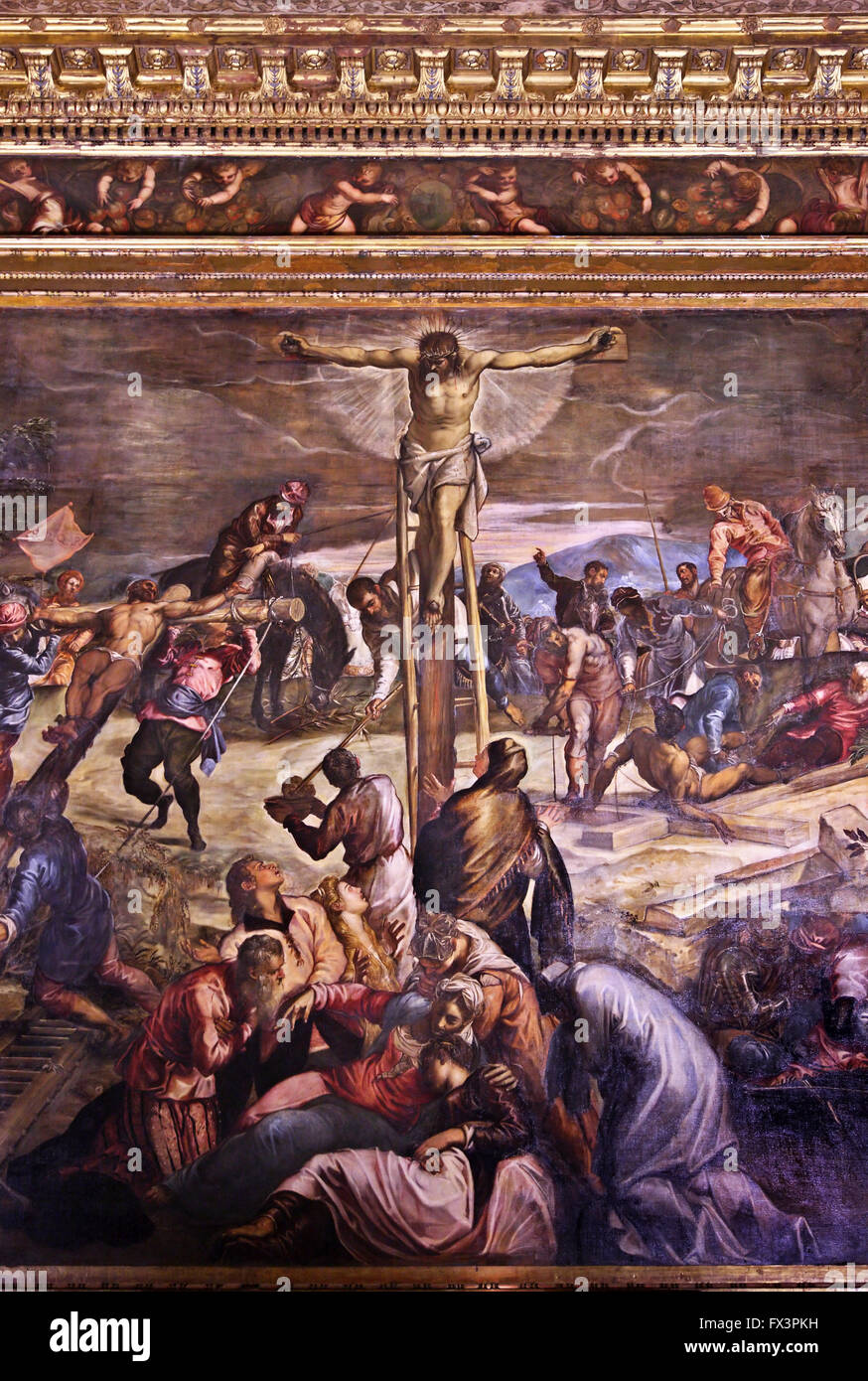 Die Kreuzigung ("Detail") von Tintoretto, im Sala Albergo, Scuola Grande di San Rocco, Sestiere di San Polo, Venedig, Italien Stockfoto