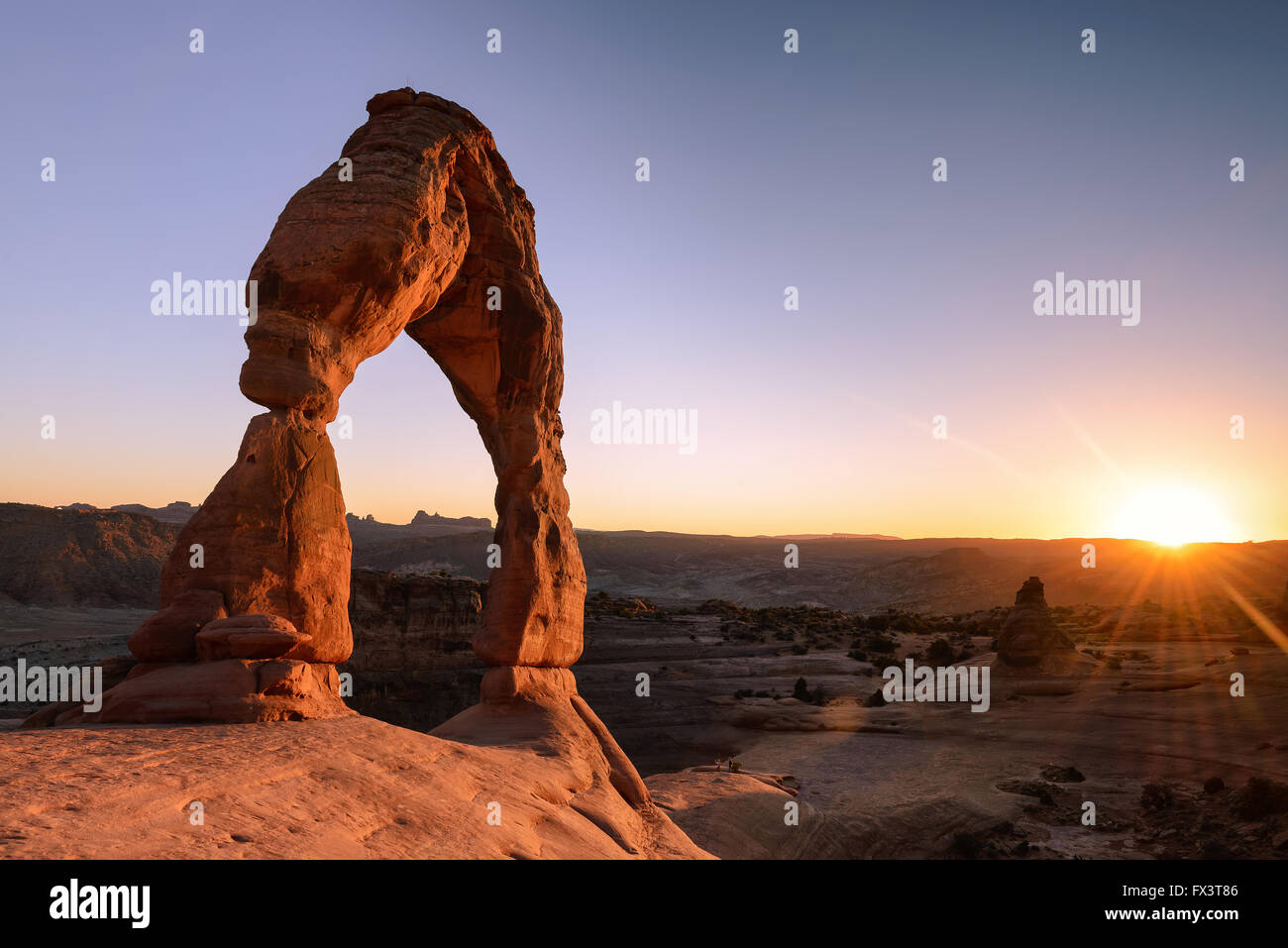 Sonnenuntergang Moment und Delecate Bogen Sandstein im Arches-Nationalpark, Utah, USA Stockfoto