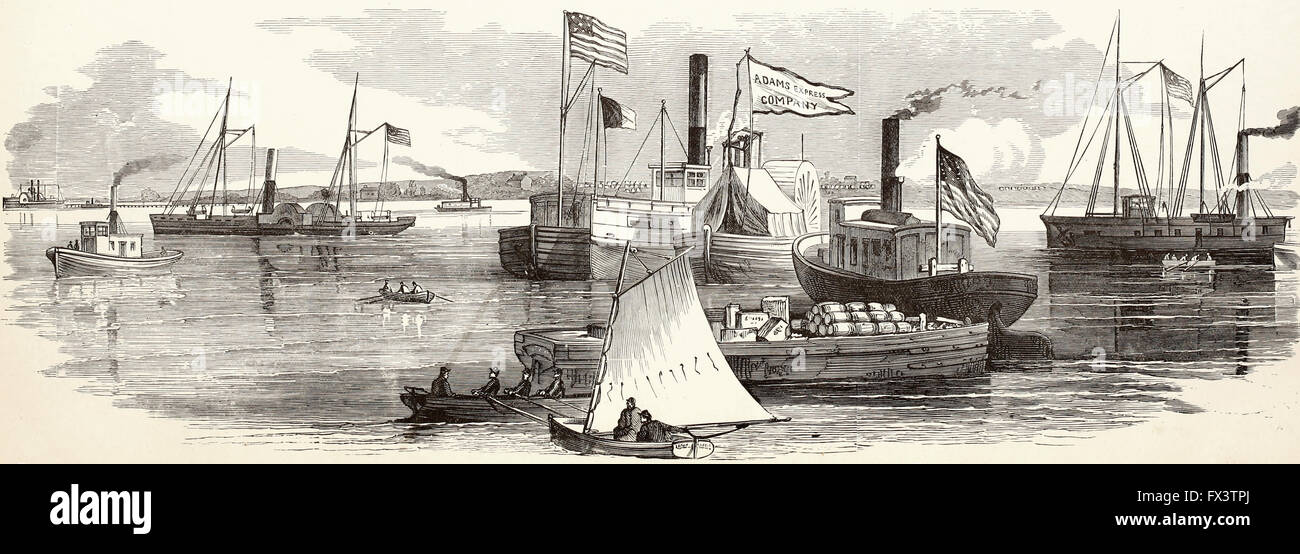 Harrisons Landing, James River, Virginia. Die Commisariat Depot und Operationsbasis von General McClellan, 1. Juli 1862 von der Eidgenössischen Armee besetzt. USA Bürgerkrieg Stockfoto