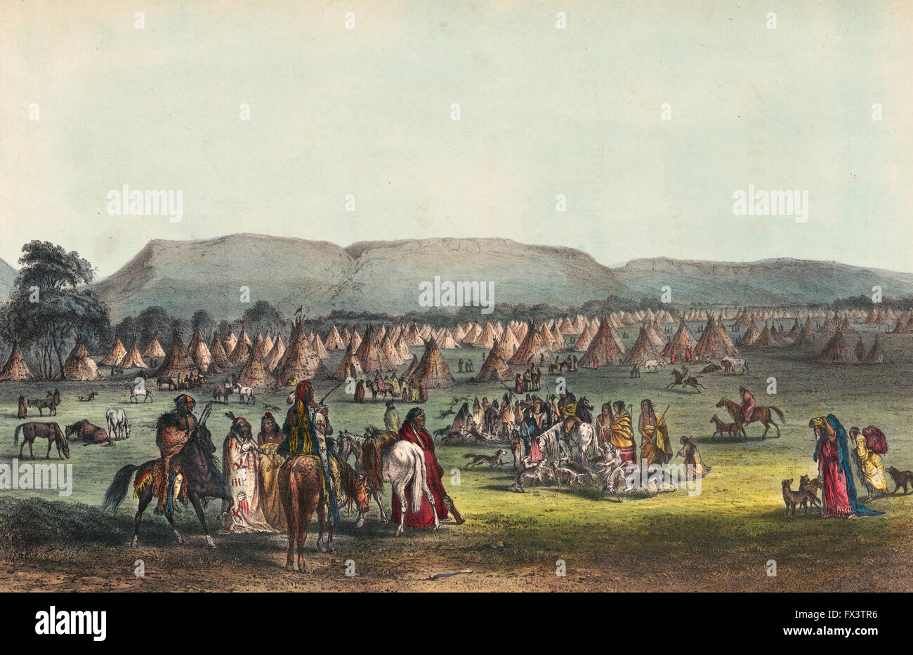 Lager der Piekann-Indianer, in der Nähe von Fort McKenzie am Fluss Trappern, um 1860 Stockfoto