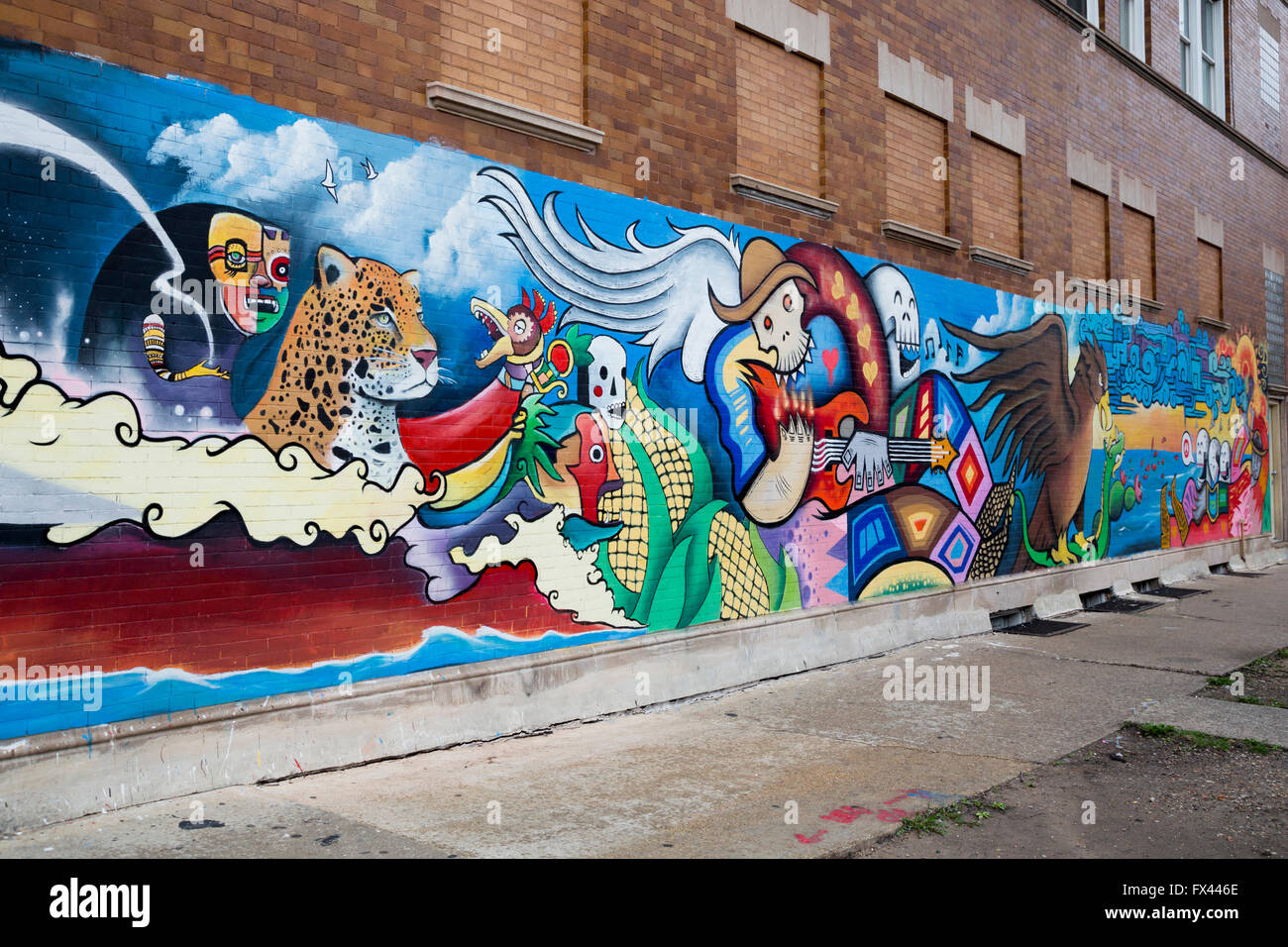 Chicago, Illinois-Artwork auf einem Gebäude in der weitgehend Amerikanisch kleines Dorf Nachbarschaft. Stockfoto