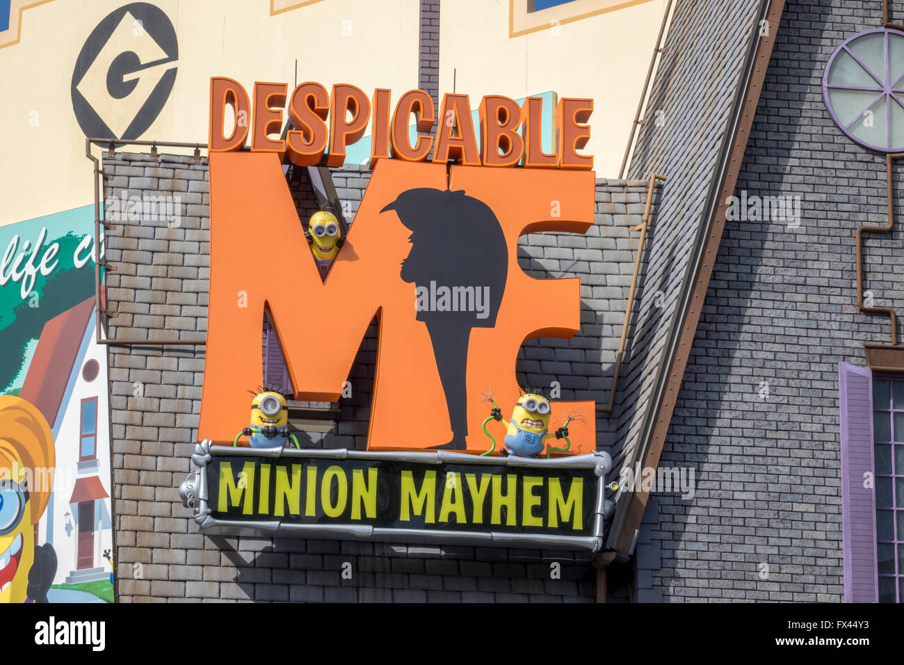 Werbung für die verabscheuungswürdigen melde mich Fahrt Minion Chaos Themenpark Universal Studios Orlando Florida Stockfoto