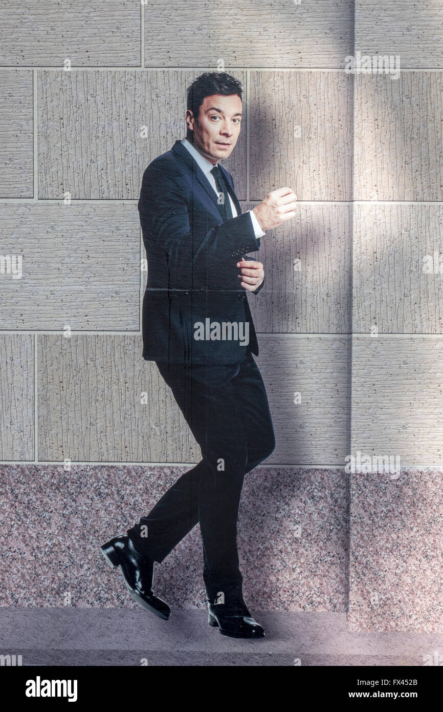 Lebensgroßes Poster Jimmy Fallon von der Tonight Show Werbung Für Eine kommende Attraktion im Jahr 2017 im Universal Studios Theme Park Orlando Florida Stockfoto