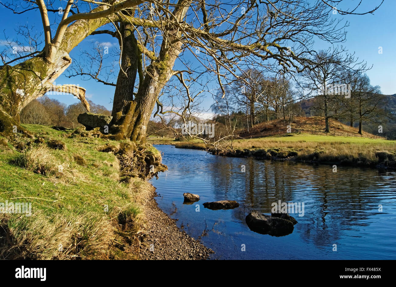 UK, Cumbria, Seenplatte, Fluß Brathay in der Nähe von Elterwater Stockfoto