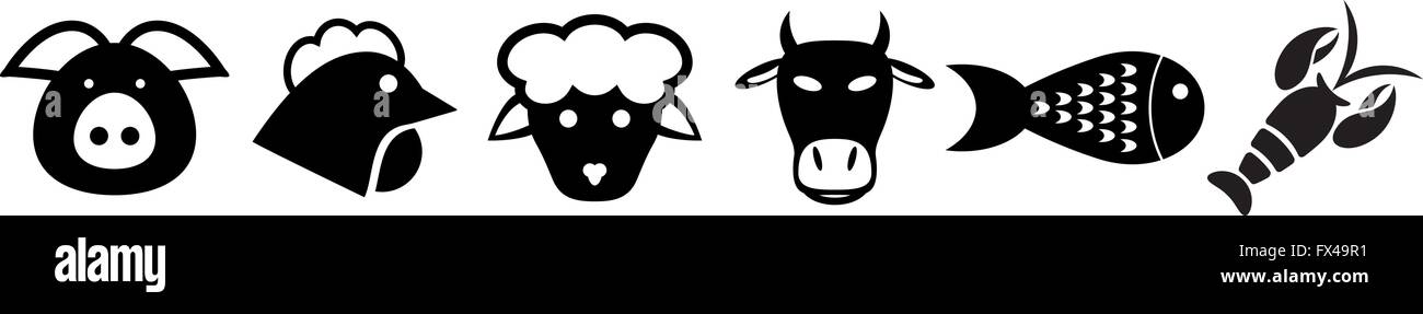 Icon Set Tier mit 6 Symbole für verschiedene Kauf Stock Vektor