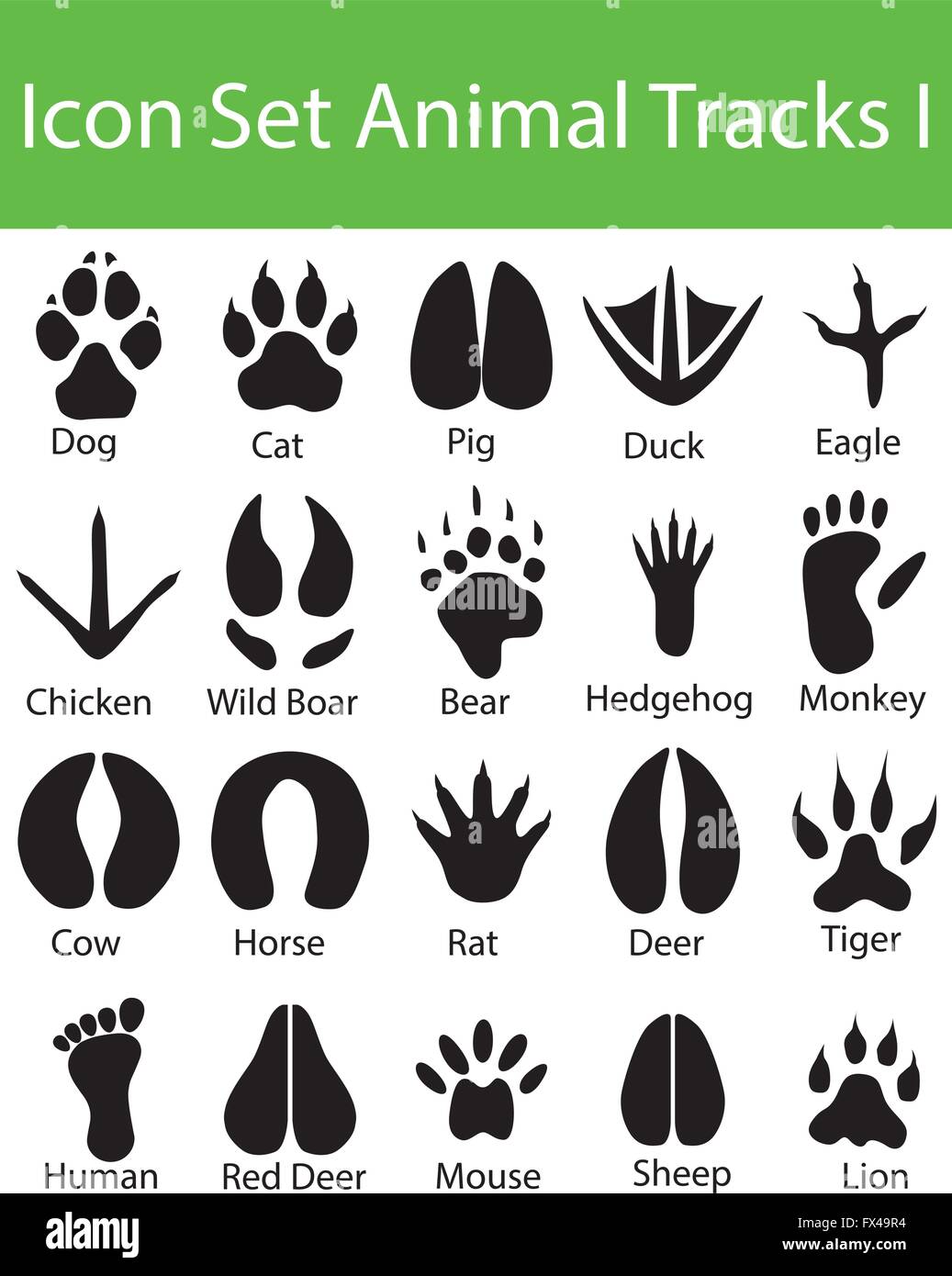 Icon Set Animal Tracks gestalte ich mit 20 Icons für den kreativen Einsatz in Grafik Stock Vektor