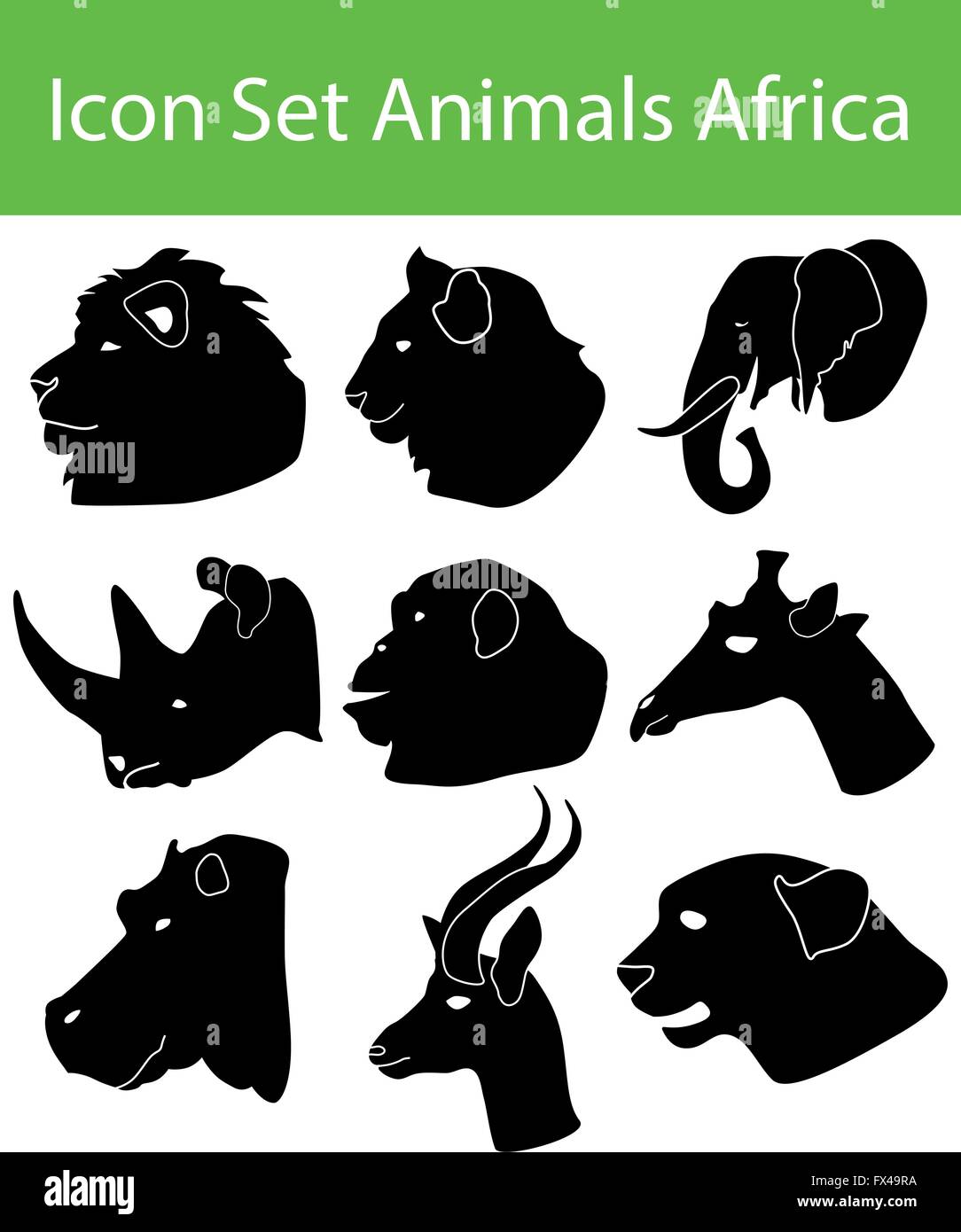 Icon Set Tiere Afrika mit 9 Icons für den kreativen Einsatz in Grafik-design Stock Vektor