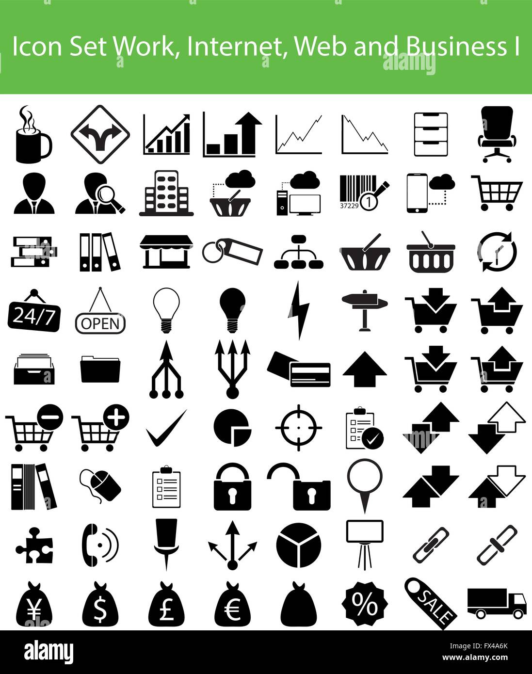 Icon Set Betrieb, Internet, Web- und Business ich mit 72 Icons für verschiedene Kauf Stock Vektor