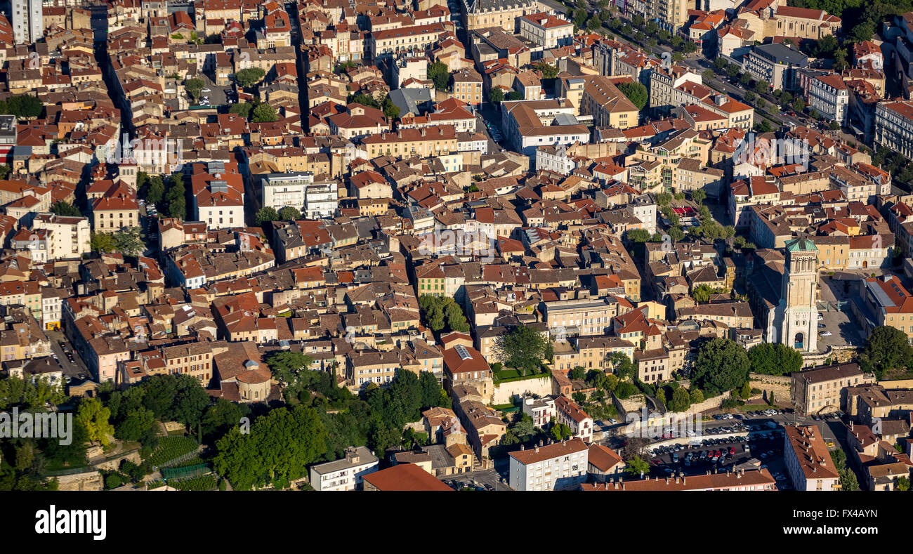 Luftaufnahme, Valence, OrtsZentrum mit der Kathedrale Saint