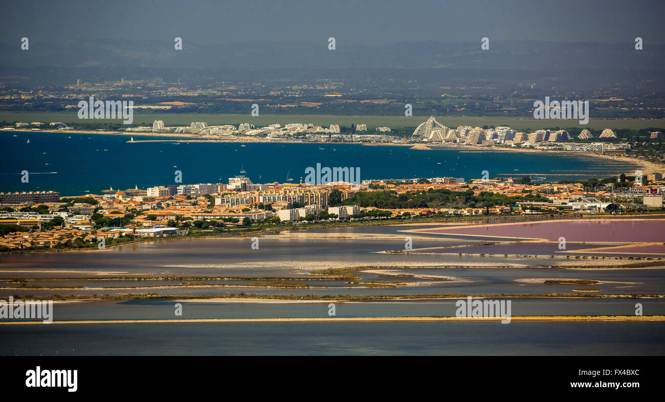 Antenne zu sehen, Camargue, Aigues-Mortes, Frankreich, Mittelmeer-Panorama, Languedoc-Roussillon, Frankreich, Europa, Mittelmeer Stockfoto