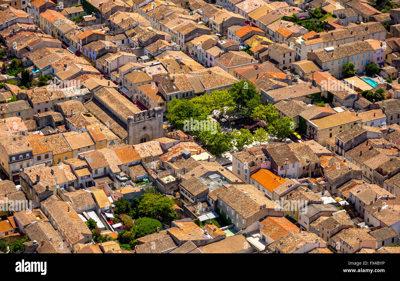 Luftaufnahme, historische Innenstadt von der befestigten Aigues-Mortes, Stadttore, Camargue, Aigues-Mortes, Frankreich, Languedoc-Roussillon Stockfoto