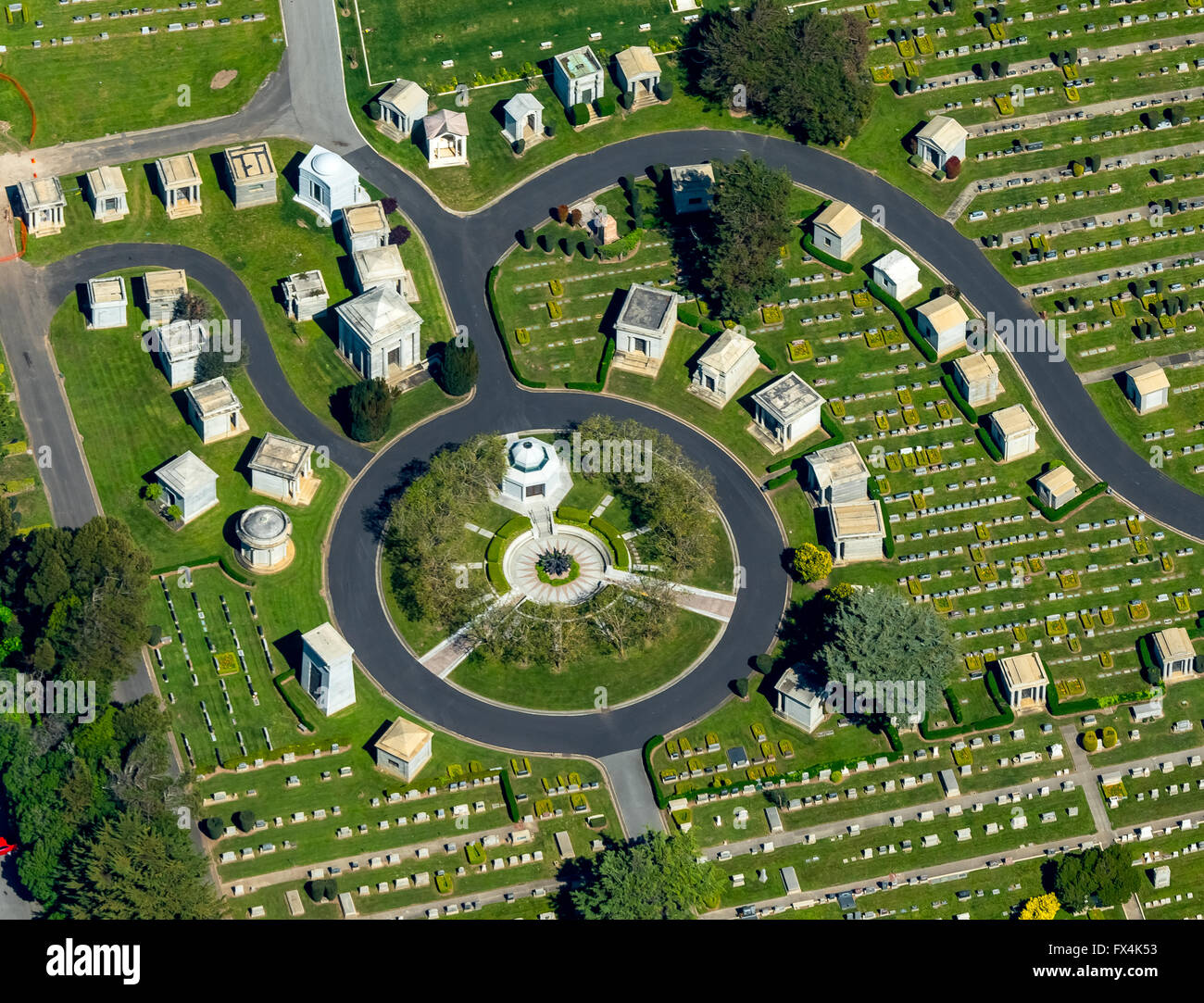 Luftaufnahme, Friedhof Olivet Memorial Park am Hillside Avenue, Daly Stadt, San Francisco, San Francisco, Bay Area, USA Stockfoto