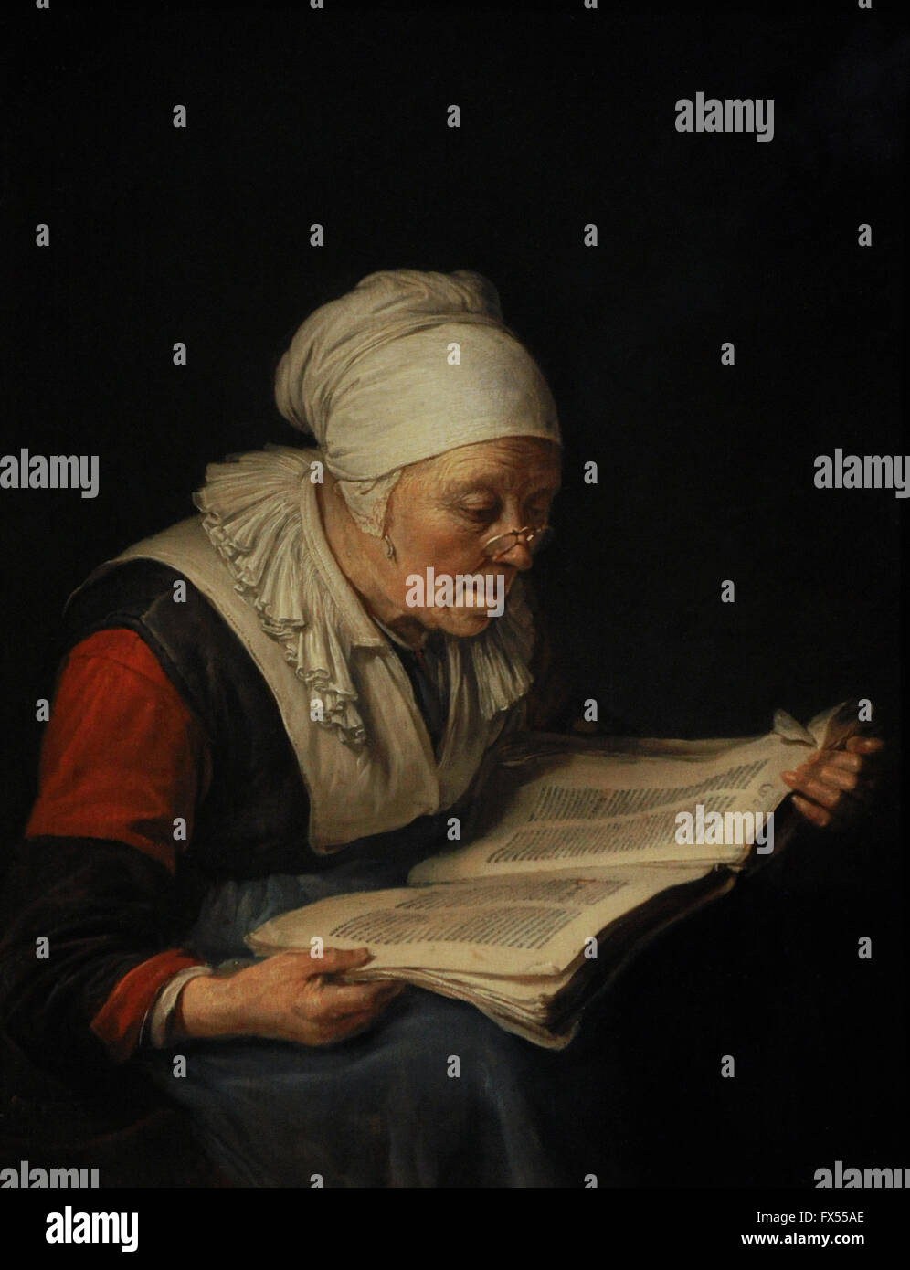 Gerrit o Gerard Dou (1613-1675). Niederländischer Maler. Alte Frau ein Buch lesen, c.1660-1665. Die Eremitage. Sankt Petersburg. Russland. Stockfoto