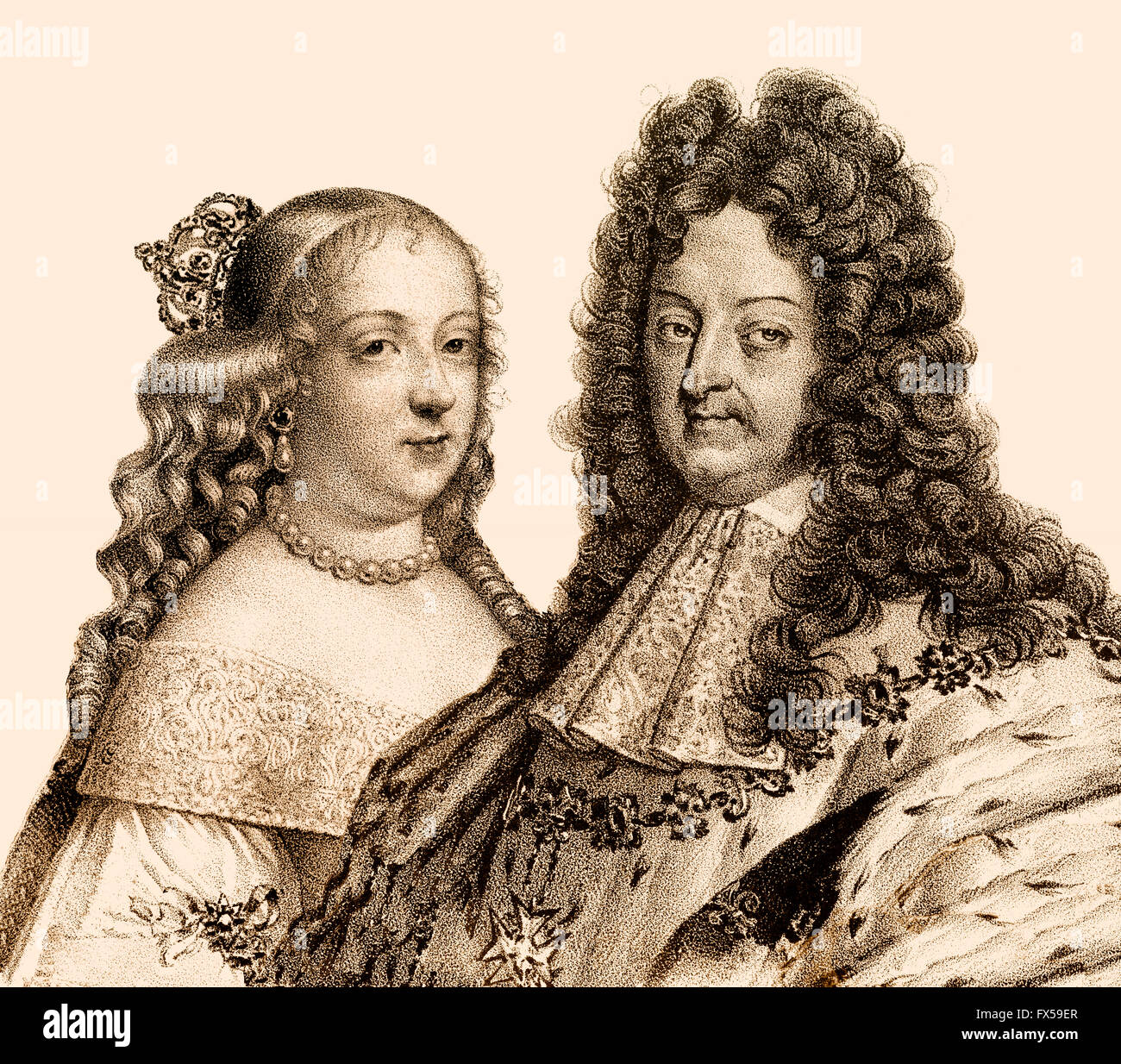 Ludwig XIV., 1638-1715, Ludwig der große, Sonnenkönig, Ludwig XIV., König von Frankreich und seiner ersten Frau, Maria Theresa von Spanien, Marie-T Stockfoto