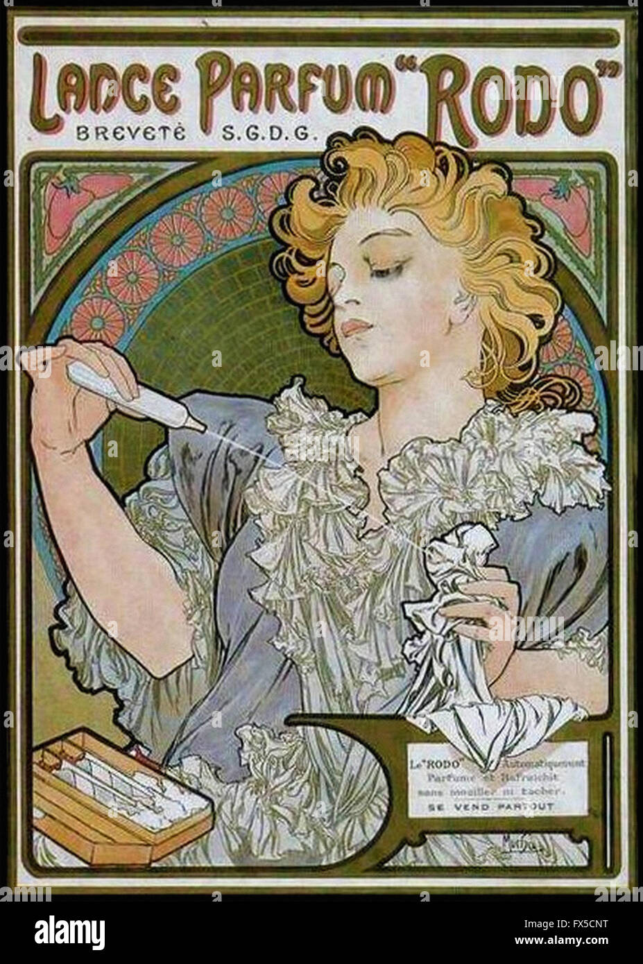 Alfons Mucha - Lance Parfum rodo Stockfoto