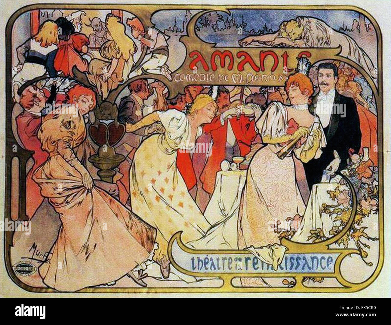 Alfons Mucha - Amants - Theatre De La Renaissance Stockfoto