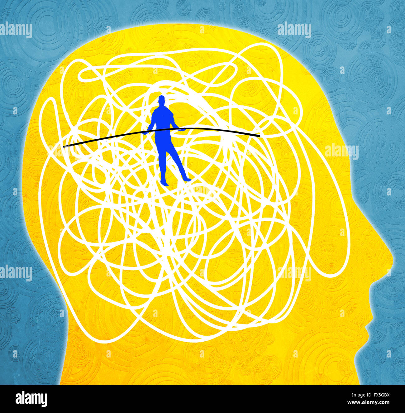 Das Konzept der psychischen Störung digitale Illustration mit Seiltänzer Stockfoto
