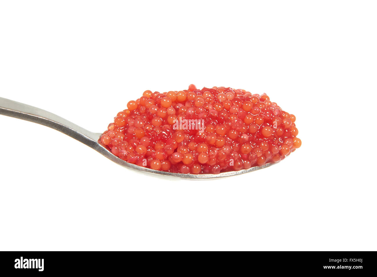 Lumpsucker Kaviar auf einen Teelöffel auf weißem Hintergrund Stockfoto
