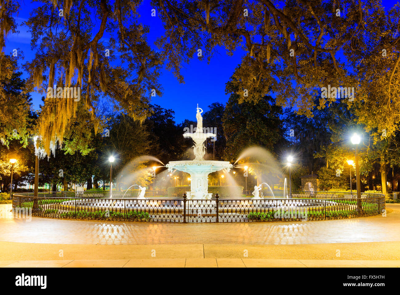 Savannah, Georgia, USA am Forsyth Park. Stockfoto