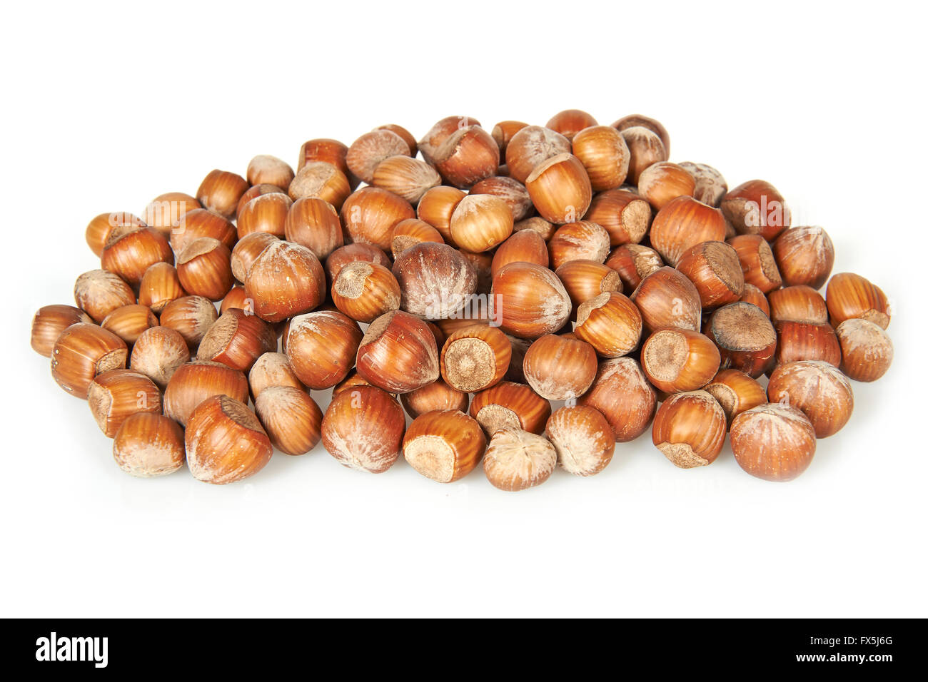 Haselnüsse auf einem weißen Hintergrund isoliert Stockfoto