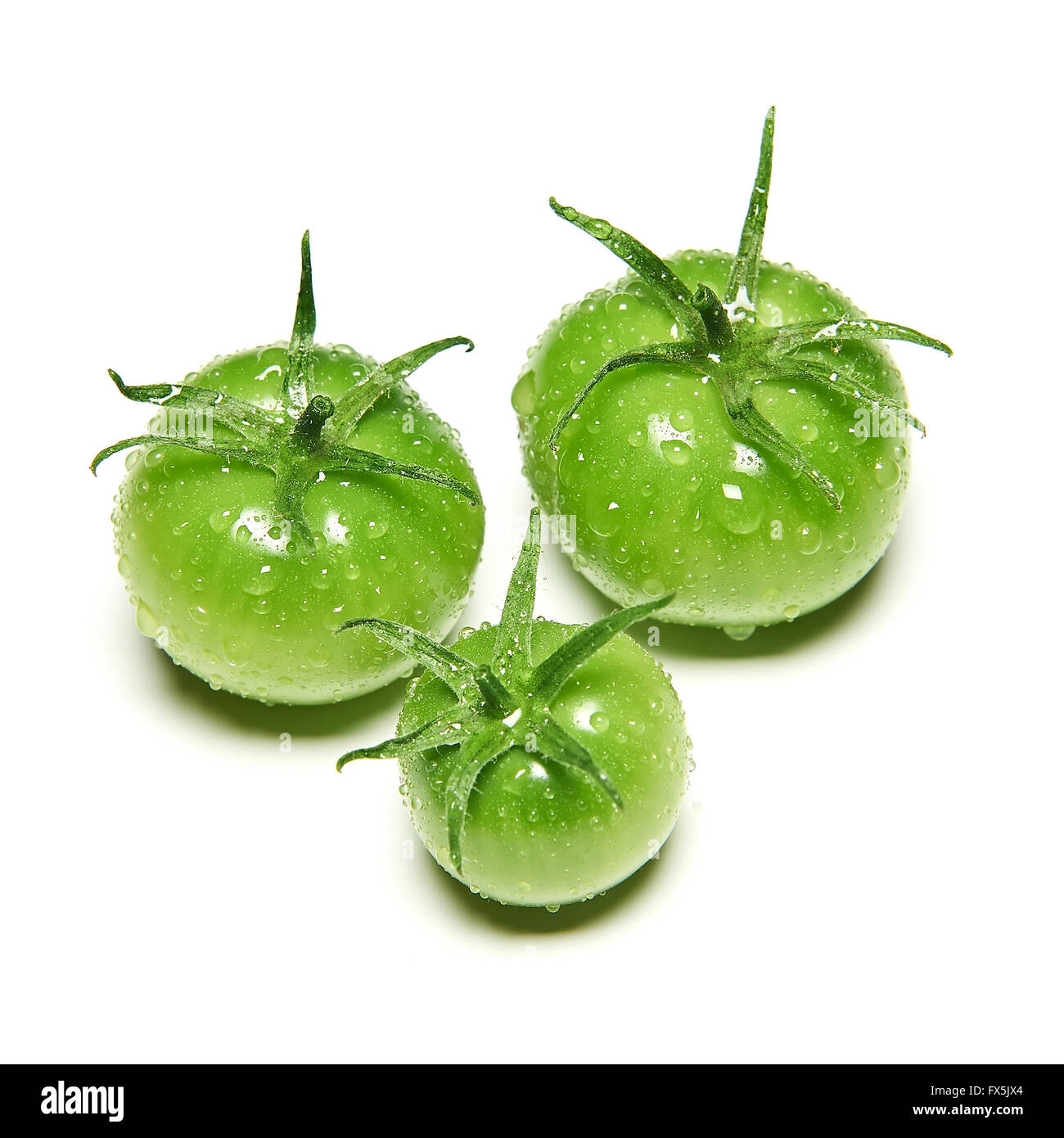 Unreife grüne Tomaten, isoliert auf weiss Stockfoto