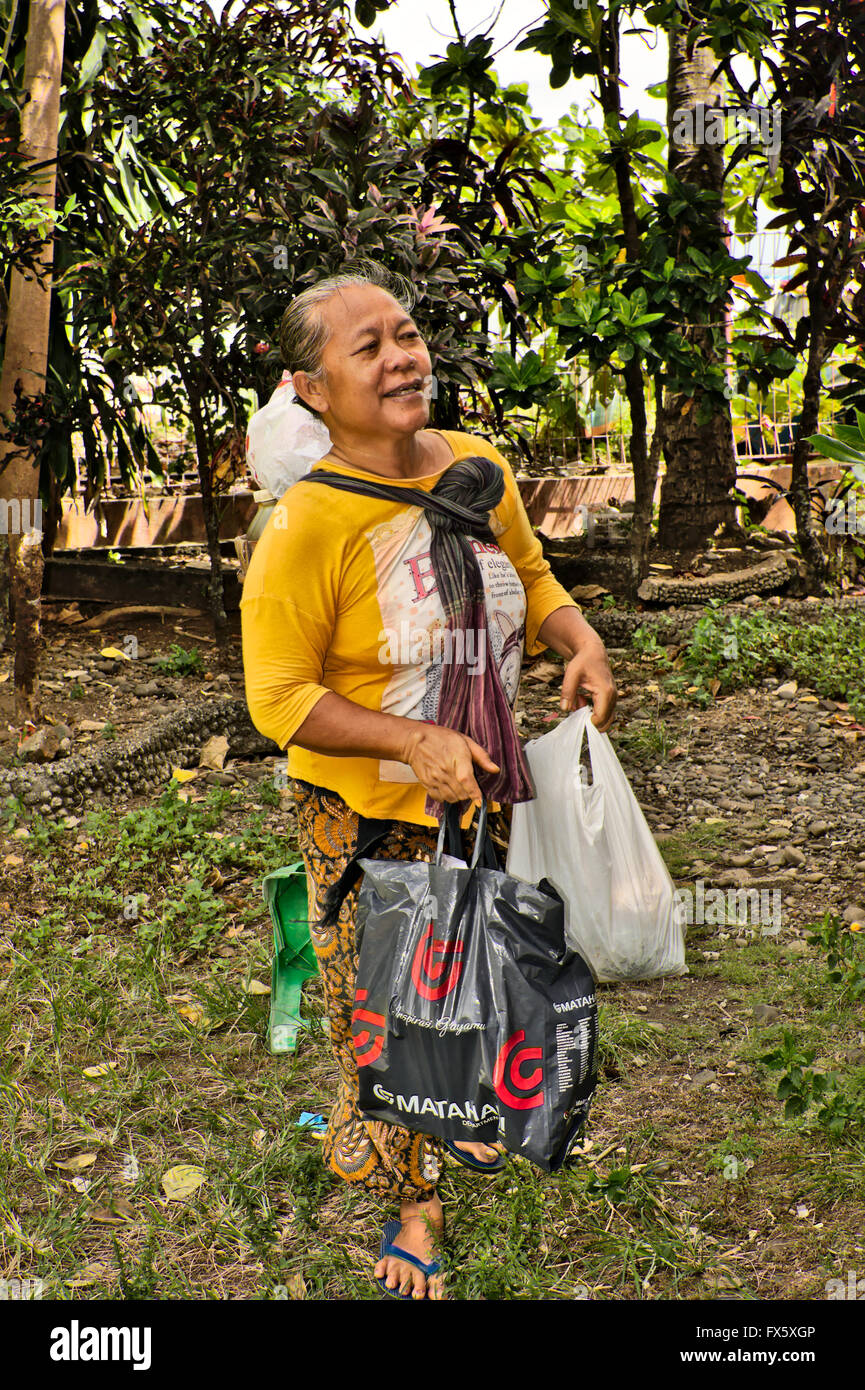 Javanischen Frau Verkäufer von Jamu, traditionellen indonesischen Medizin, wodurch sie sich von den Kräutern. Stockfoto