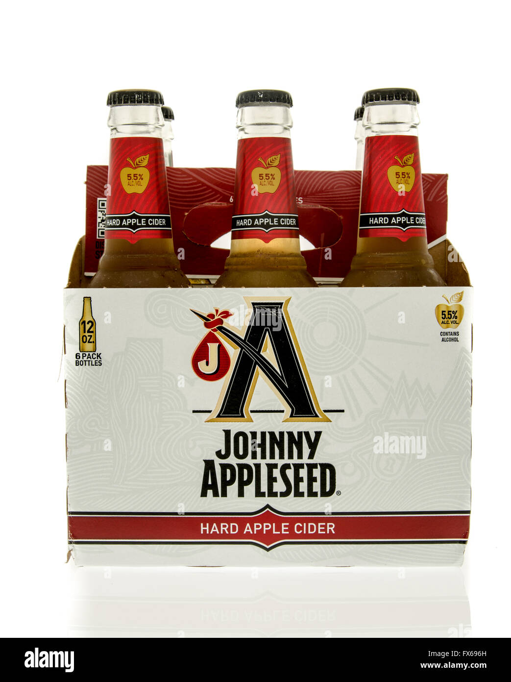 Winneconne, Wisconsin - 15. März 2016: ein six-Pack von Johnny Appleseed Apfelwein Stockfoto